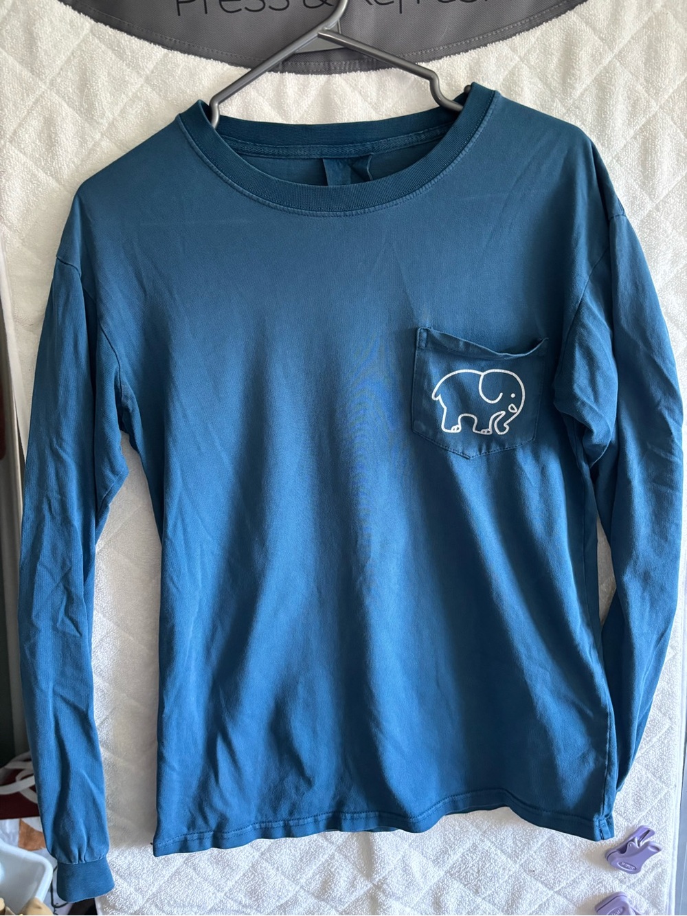 Long Sleeve Blue Ivory Ella Pocket Tee with Elephant Graphic